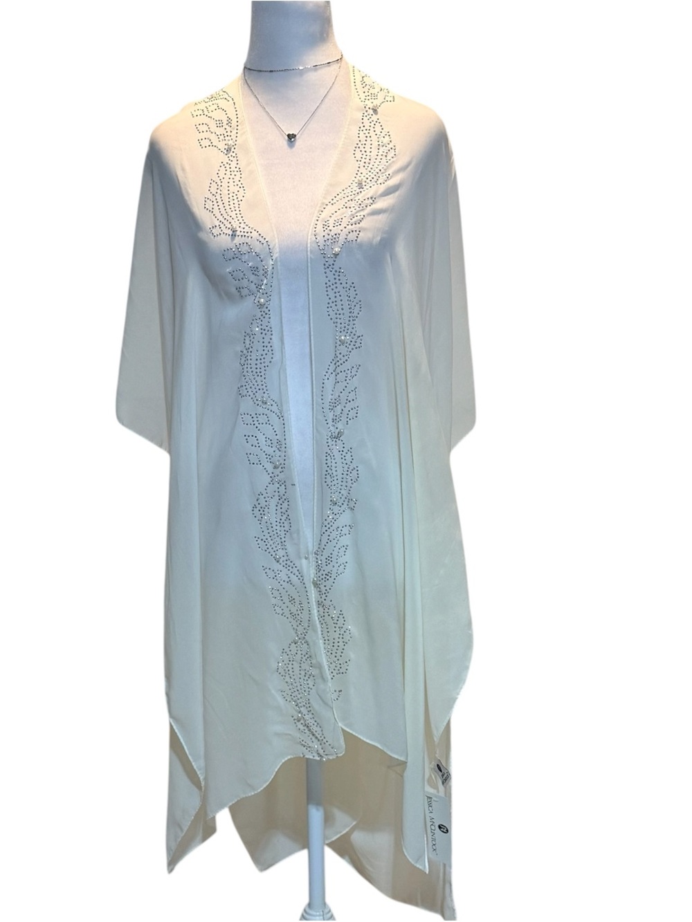 Jessica McClintock White & Silver Rhinestone Kimono Coverup NWT